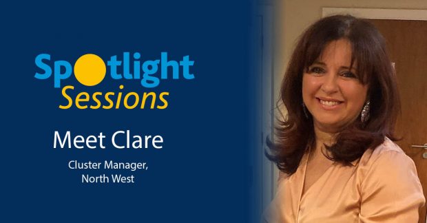 Photo of Clare Beech alongside the HMCTS Spotlight Sessions logo