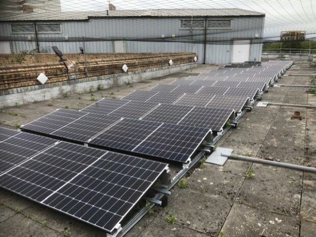 Solar panels on the roof of a court building